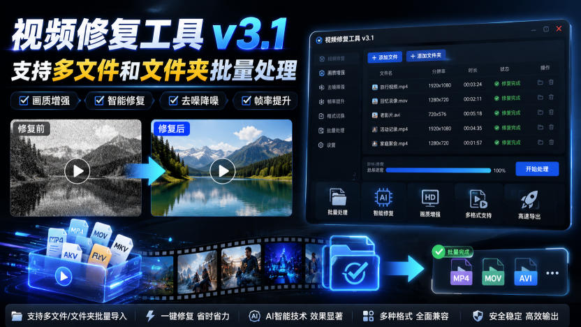 视频修复工具v3.1，支持多文件和文件夹批量处理-创薯资源