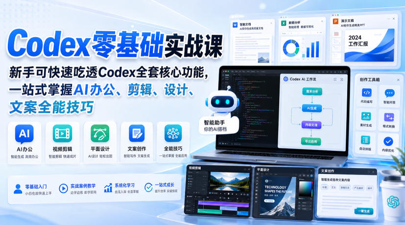 Codex零基础实战课，新手可快速吃透Codex全套核心功能，一站式掌握AI办公、剪辑、设计、文案全能技巧-创薯资源