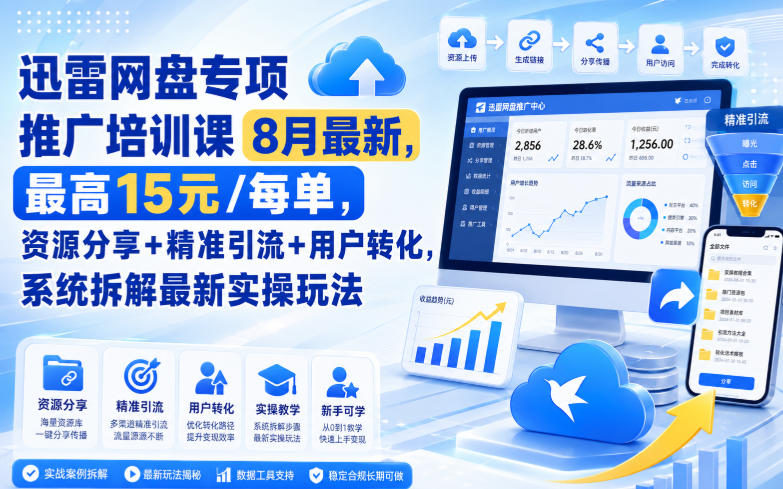 迅雷网盘专项推广培训课8月最新，最高15米/每单，资源分享+精准引流+用户转化，系统拆解最新实操玩法(更新0824)-创薯资源
