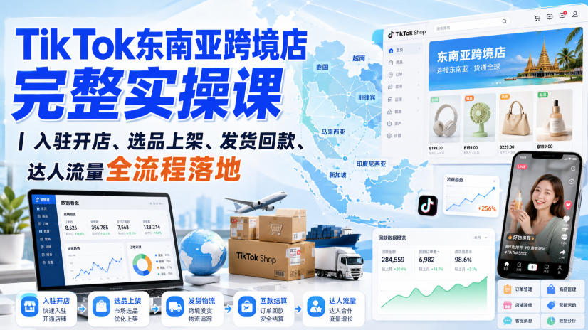 TikTok东南亚跨境店完整实操课｜入驻开店、选品上架、发货回款、达人流量全流程落地-创薯资源