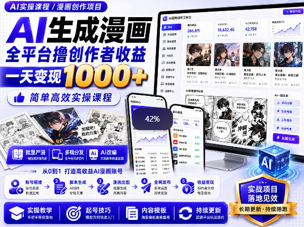 AI生成漫画全平台撸创作者收益内部课程，实操最高单日变现1k+-创薯资源