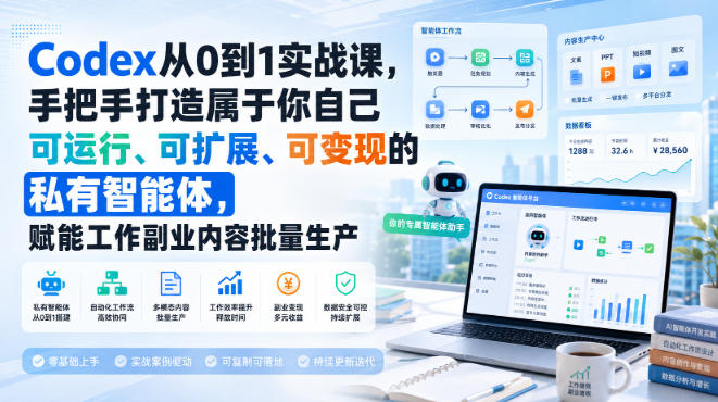 Codex从0到1实战课，手把手打造属于你自己可运行、可扩展、可变现的私有智能体，赋能工作副业内容批量生产-创薯资源