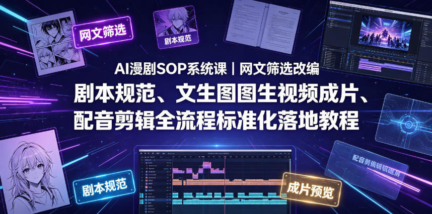 AI漫剧SOP系统课｜网文筛选改编、剧本规范、文生图图生视频成片、配音剪辑全流程标准化落地教程(更新0826)-创薯资源