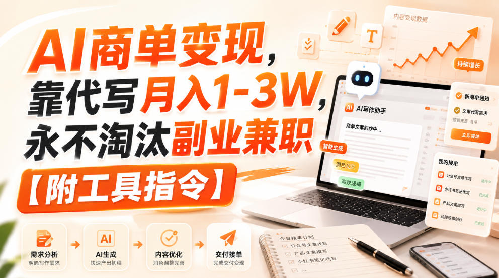 AI商单变现，靠代写月入1-3W，永不淘汰副业兼职【附工具指令】【揭秘】-创薯资源