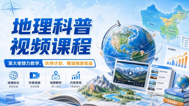 地理科普视频课程，某大佬倾力教学，伙伴计划、精选独家收益-创薯资源