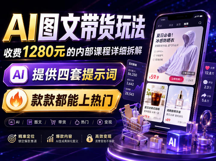 AI图文带货内部玩法，1280内部课程对外系统拆解，看完直接上手变现！-创薯资源