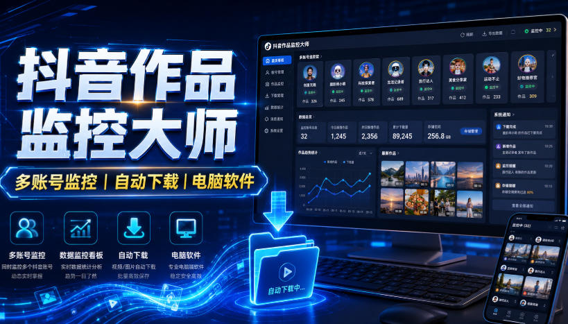 抖音作品监控大师，多账号监控丨自动下载丨电脑软件-创薯资源
