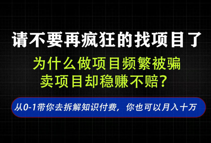 找项目？别傻了！卖项目才是真的一本万利！看完你全都懂了【揭秘】-创薯资源