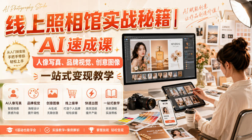 线上照相馆实战秘籍｜AI速成课，人像写真、品牌视觉、创意图像一站式变现教学-创薯资源