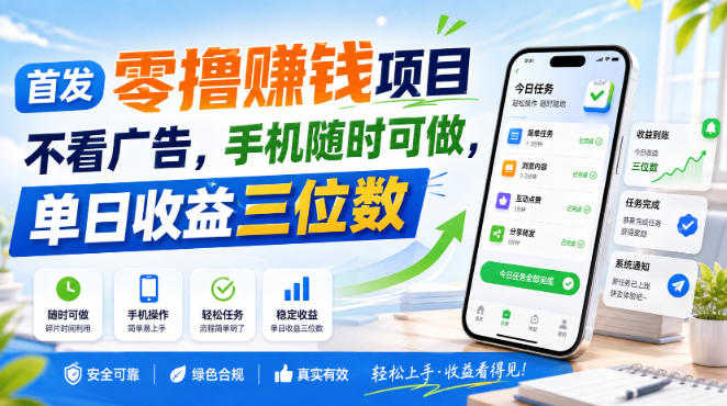 首发零撸賺钱项目，不看广告，手机随时可做，单日收益三位数【揭秘】-创薯资源