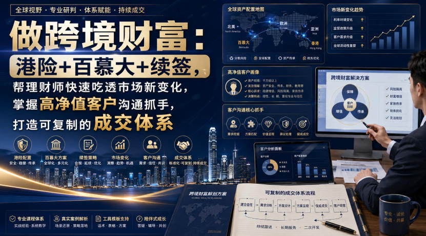 做跨境财富：港险+百慕大+续签，帮理财师快速吃透市场新变化，掌握高净值客户沟通抓手，打造可复制的成交体系-创薯资源
