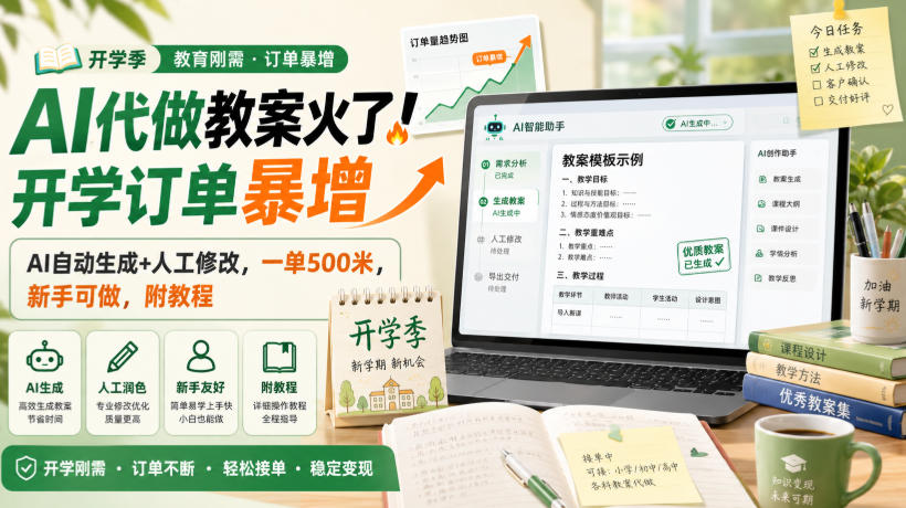AI代做教案火了！开学订单暴增，AI自动生成+人工修改，一单500米，新手可做，附教程【揭秘】-创薯资源
