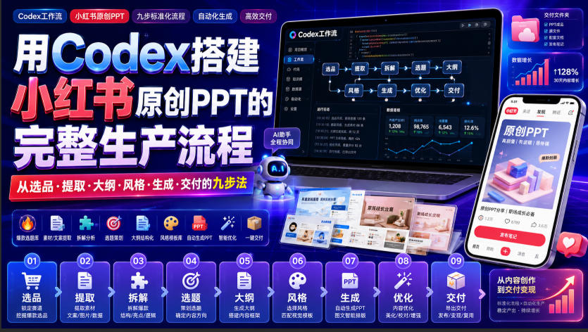用Codex搭建小红书原创PPT的完整生产流程，从选品·提取·大纲·风格·生成·交付的九步法-创薯资源
