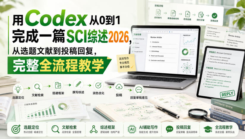 用Codex从0到1完成一篇SCI综述2026，从选题文献到投稿回复，完整全流程教学-创薯资源