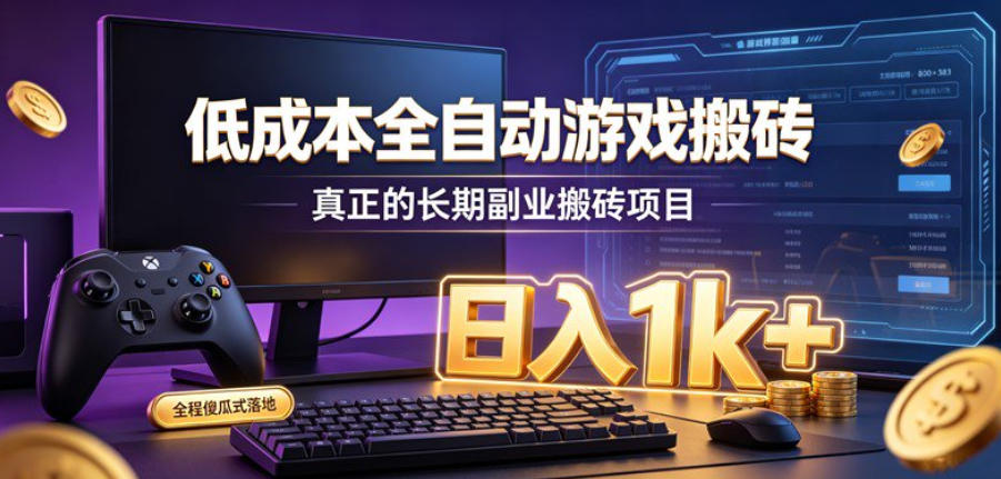 低成本全自动游戏搬砖，真正的长期副业搬砖项目，日入1k+，全程傻瓜式落地【揭秘】-创薯资源