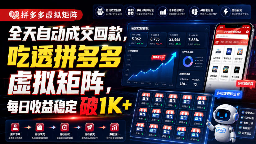 全天自动成交回款，吃透拼多多虚拟矩阵，每日收益稳定破1K+【揭秘】-创薯资源