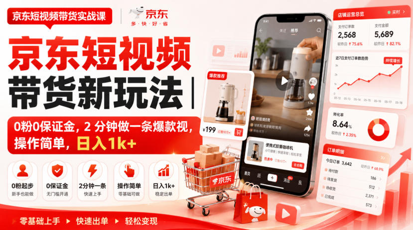 京东短视频带货新玩法｜0粉0保证金，2分钟做一条爆款视，操作简单，日入1k+【揭秘】-创薯资源