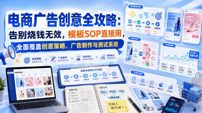 电商广告创意全攻略：告别烧钱无效，模板SOP直接用，全面覆盖创意策略、广告制作与测试系统【原创双语字幕】-创薯资源
