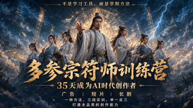 多参宗符师训练营，35天成为AI时代创作者，广告|短片|长剧，一种方法，三段实训，举一反三，打通全品类的创作能力-创薯资源
