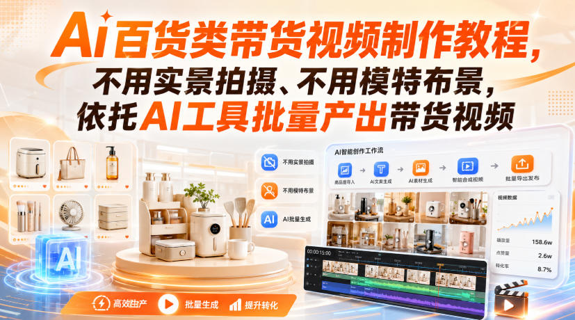 Ai百货类带货视频制作教程，不用实景拍摄、不用模特布景，依托AI工具批量产出带货视频-创薯资源