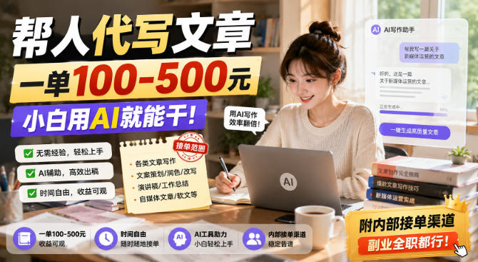 帮人代写文章，一单100-500，小白用AI就能干，附内部接单渠道，副业全职都行【揭秘】-创薯资源