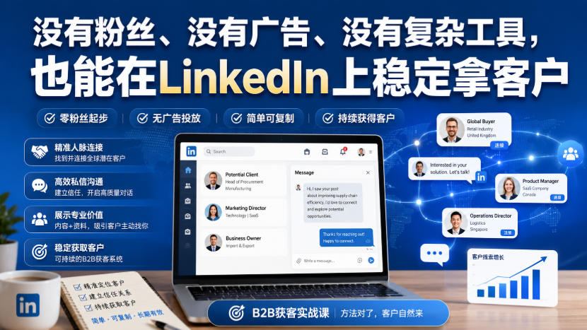 没有粉丝、没有广告、没有复杂工具，也能在LinkedIn上稳定拿客户【原创双语字幕】-创薯资源