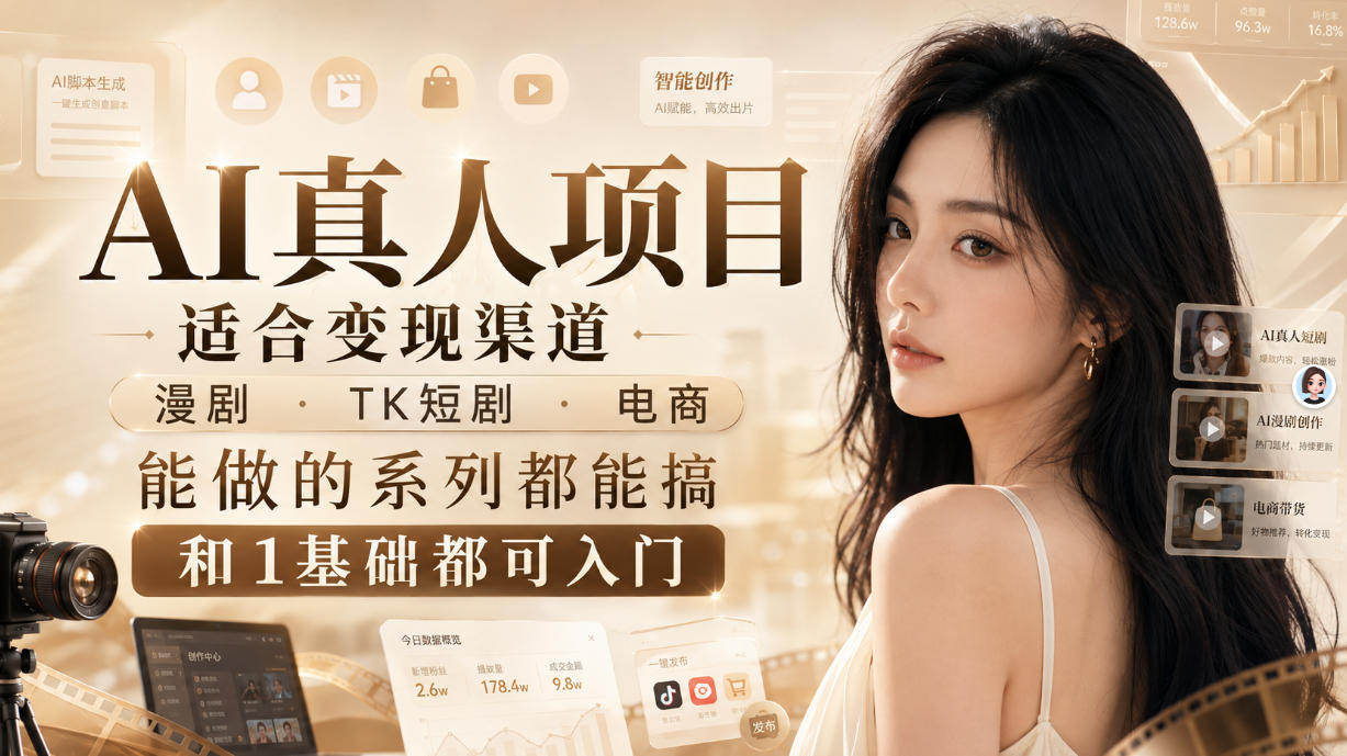 AI真人项目，适合变现渠道，漫剧，TK短剧，电商，能做的系列都能搞，0和1基础都可入门-创薯资源