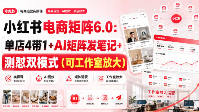小红书电商矩阵6.0：单店4带1+AI矩阵发笔记+测怼双模式(可工作室放大)-创薯资源