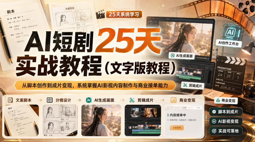 AI短剧25天实战教程(文字版教程)，从脚本创作到成片变现，系统掌握AI影视内容制作与商业接单能力-创薯资源