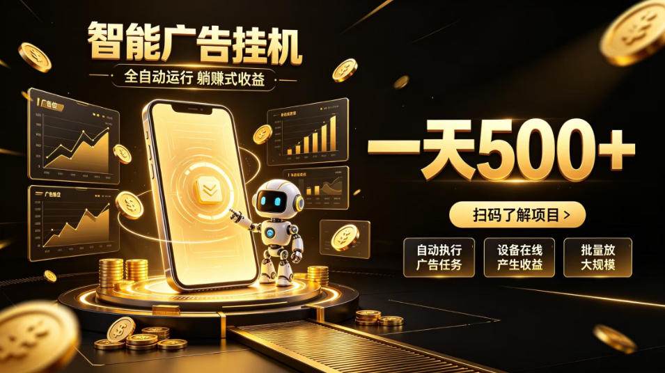智能广告挂G项目，无需人工值守，全自动躺賺增收，单日收益可达500+【揭秘】-创薯资源