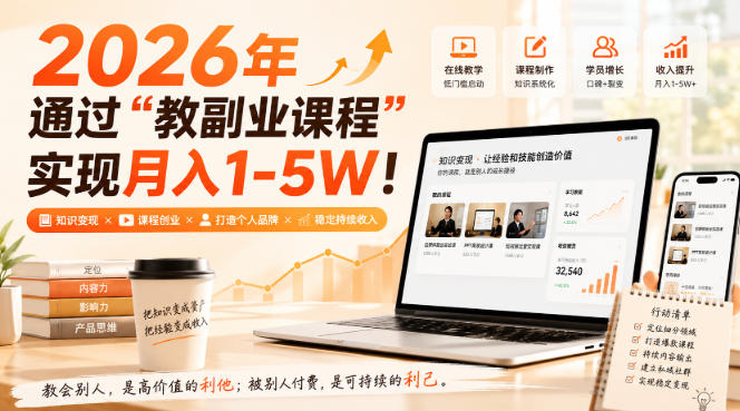 2026年通过“教副业课程”实现月入1-5W！毫无保留的全部教给你，长期稳定【揭秘】-创薯资源