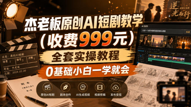 杰老板原创AI短剧教学(收费999元)，全套实操教程，0基础小白一学就会，非搬运技术-创薯资源