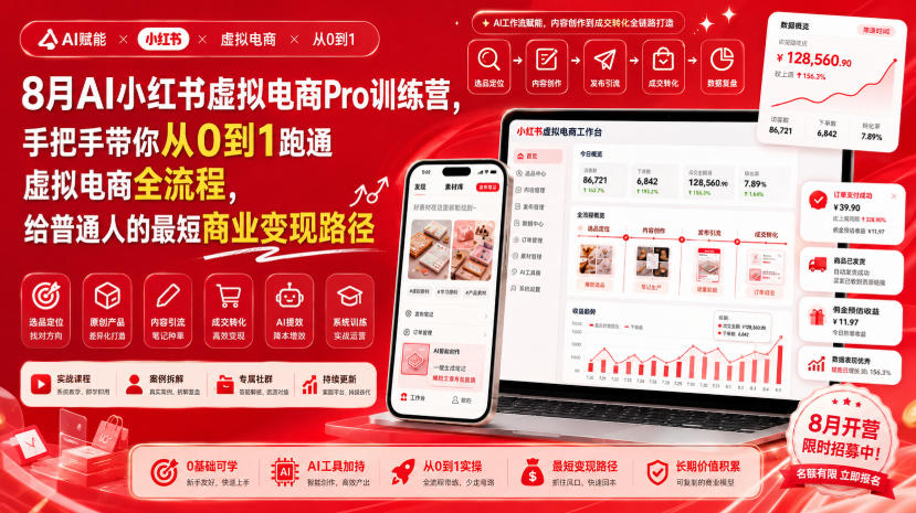 8月AI小红书虚拟电商Pro训练营，手把手带你从0到1跑通虚拟电商全流程，给普通人的最短商业变现路径(更新0903)-创薯资源