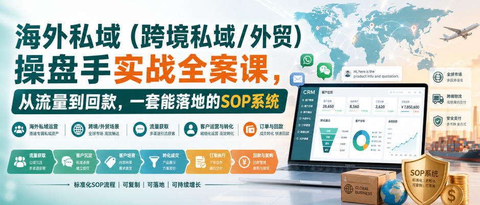 海外私域(跨境私域/外贸)操盘手实战全案课，从流量到回款，一套能落地的SOP系统-创薯资源