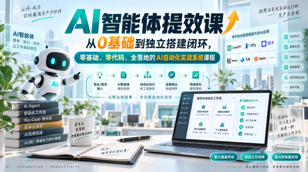 AI智能体提效课，从0基础到独立搭建闭环，零基础、零代码、全落地的AI自动化实战系统课程-创薯资源