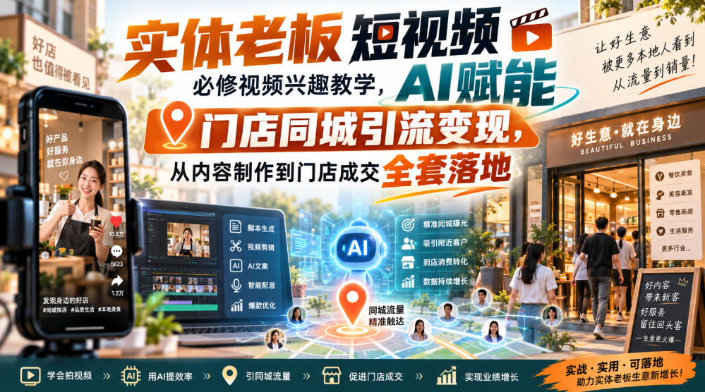 实体老板短视频必修视频兴趣教学，AI赋能门店同城引流变现，AI+短视频+直播打爆实体客流量-创薯资源