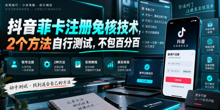 抖音菲卡注册免核技术，2个方法自行测试，不包百分百-创薯资源