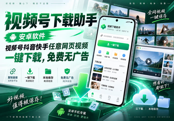 视频号下载助手，安卓软件，视频号抖音快手任意网页视频，一键下载，免费无广告-创薯资源