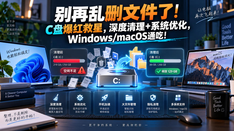 别再乱删文件了！C盘爆红救星，深度清理+系统优化，Windows/macOS通吃！-创薯资源
