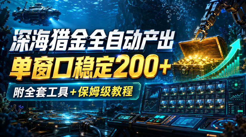 深海猎金全自动产出，单窗口稳定200+，附全套工具+保姆级教程【揭秘】-创薯资源