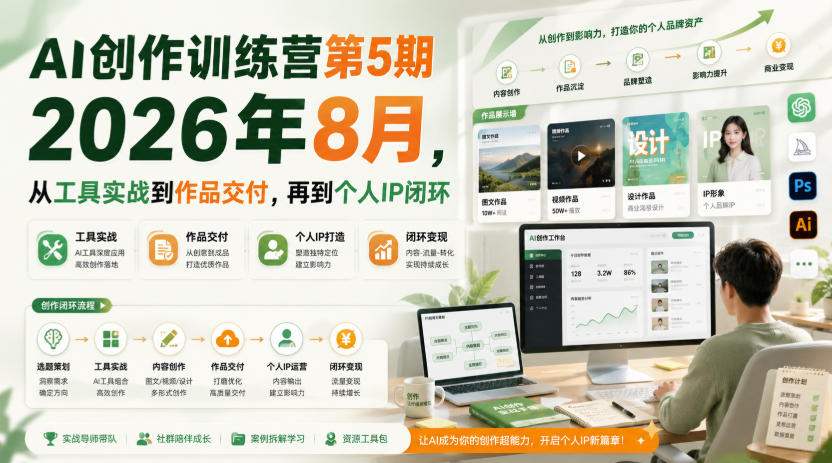AI创作训练营第5期2026年8月，从工具实战到作品交付，再到个人IP闭环(更新0904)-创薯资源