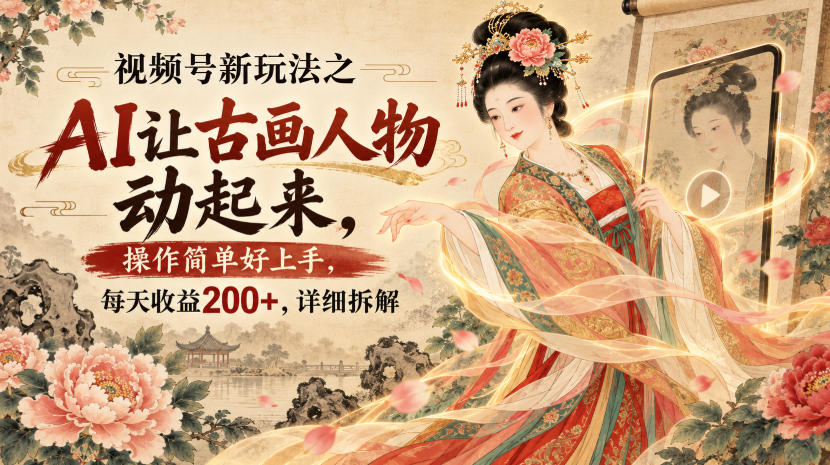 视频号新玩法之AI让古画人物动起来，操作简单好上手，每天收益200+，详细拆解-创薯资源