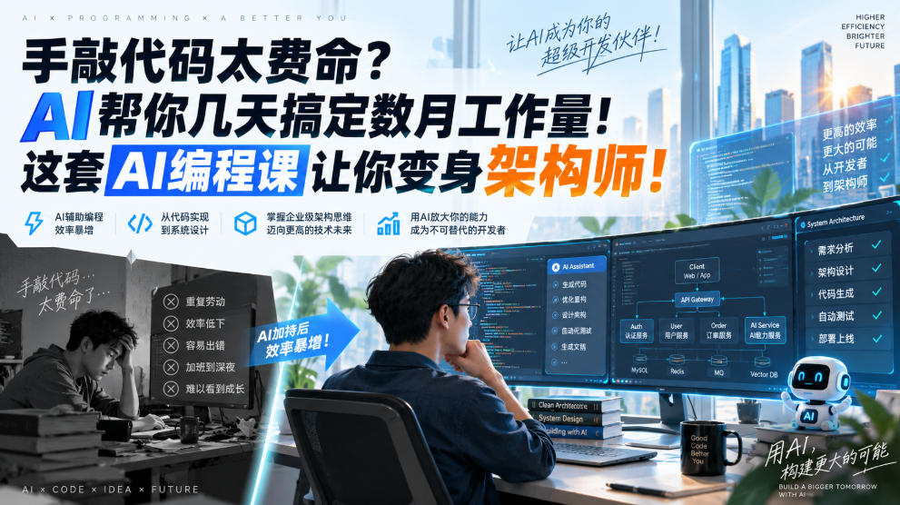 手敲代码太费命？AI帮你几天搞定数月工作量！这套AI编程课让你变身架构师！【原创双语字幕】-创薯资源