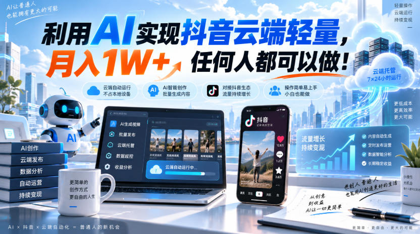 利用AI实现抖音云端轻量，月入1W+，任何人都可以做！【揭秘】-创薯资源