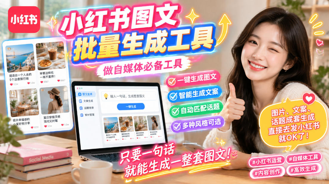 小红书图文批量生成工具，话题、文案、配图一键生成，直接发布，做自媒体必备工具-创薯资源