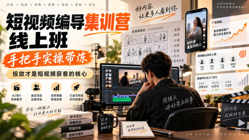 短视频编导集训营线上班，手把手实操带冻，投放才是短视频获客的核心-创薯资源