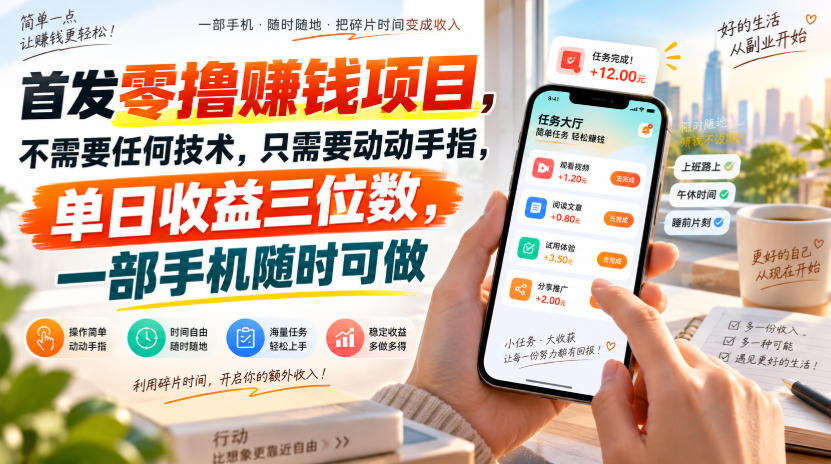 首发零撸賺钱项目，不需要任何技术，只需要动动手指，单日收益三位数，一部手机随时可做【揭秘】-创薯资源