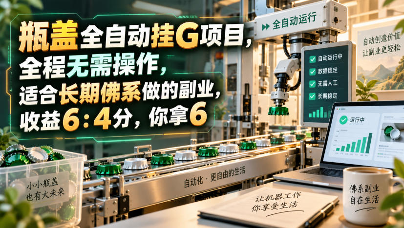 瓶盖全自动挂G项目，全程无需操作，适合长期佛系做的副业，收益6：4分，你拿6【揭秘】-创薯资源