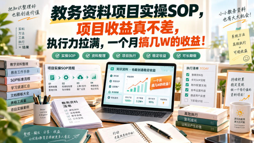 教务资料项目实操SOP，项目收益真不差，执行力拉满，一个月搞几W的收益-创薯资源