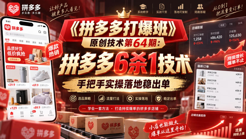 《拼多多打爆班》原创技术第64期：拼多多6杀1技术，手把手实操落地稳出单-创薯资源